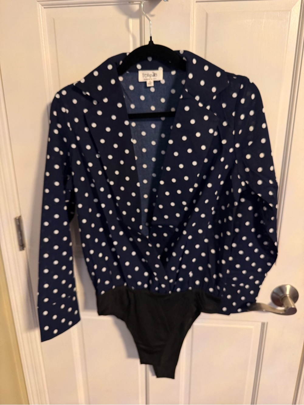 TulipB Navy Polka Dot Bodysuit with White Dots‎